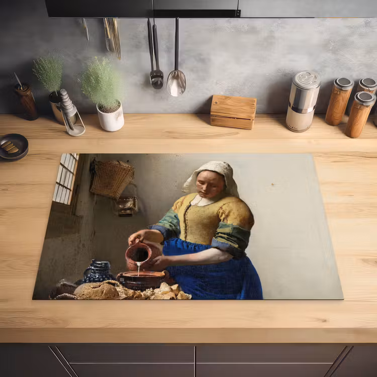 Het melkmeisje - Schilderij van Johannes Vermeer Inductie beschermer vinyl 3mm klein -sfeer5