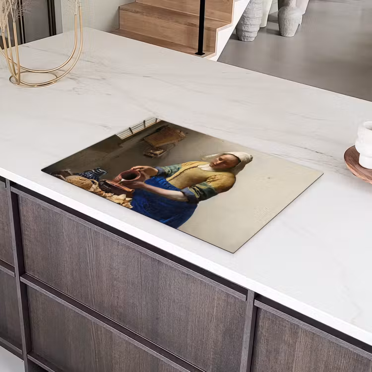 Het melkmeisje - Schilderij van Johannes Vermeer Inductie beschermer vinyl 3mm klein -sfeer8