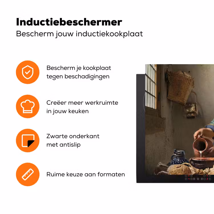 Het melkmeisje - Schilderij van Johannes Vermeer Inductie beschermer vinyl 3mm klein -zzzzzzz-td-ups