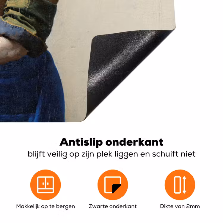 Het melkmeisje - Schilderij van Johannes Vermeer Inductie beschermer vinyl 3mm klein -zzzzzzz-td-onderkant
