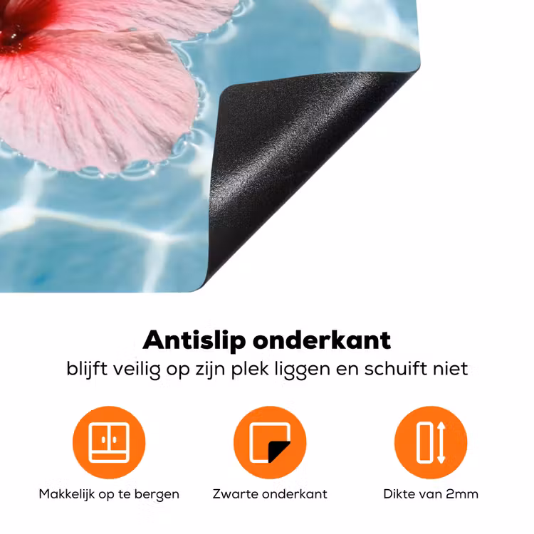 Hibiscus - Water - Roze Inductie beschermer vinyl 3mm klein -zzzzzzz-td-onderkant