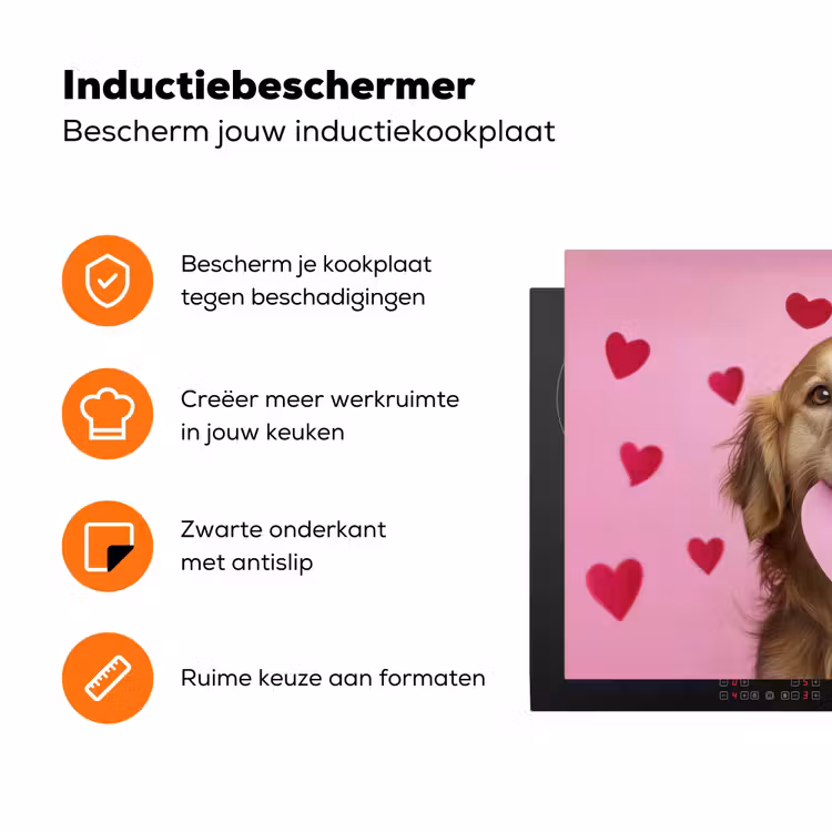 Hond - Kiss- Valentijn - Hartjes Inductie beschermer vinyl 3mm klein -zzzzzzz-td-ups