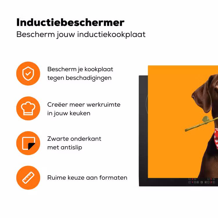 Hond - Oranje - Roos - Valentijn Inductie beschermer vinyl 3mm klein -zzzzzzz-td-ups
