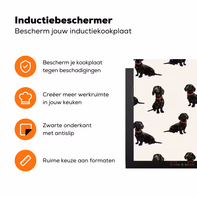 Hond - Patroon - Zwart Inductie beschermer vinyl 3mm klein 276 -zzzzzzz-td-ups