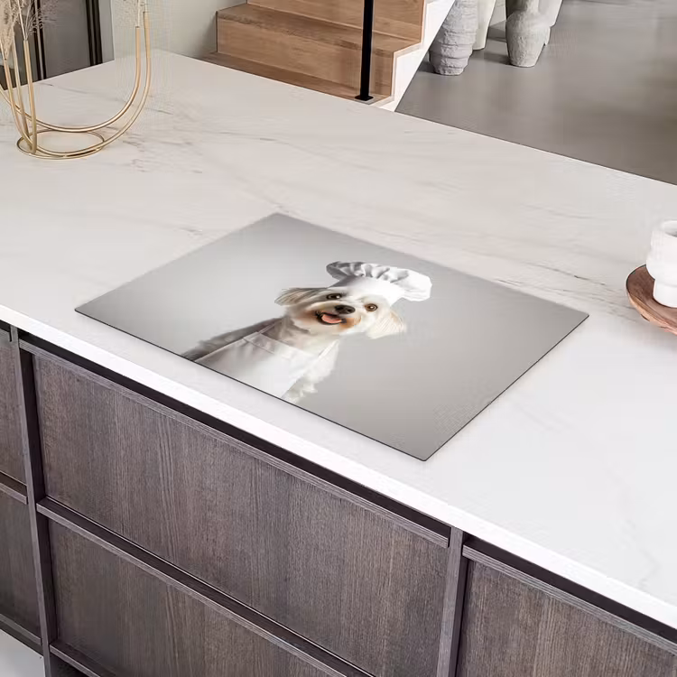 Hond - Wit - Kok Inductie beschermer vinyl 3mm klein -sfeer8