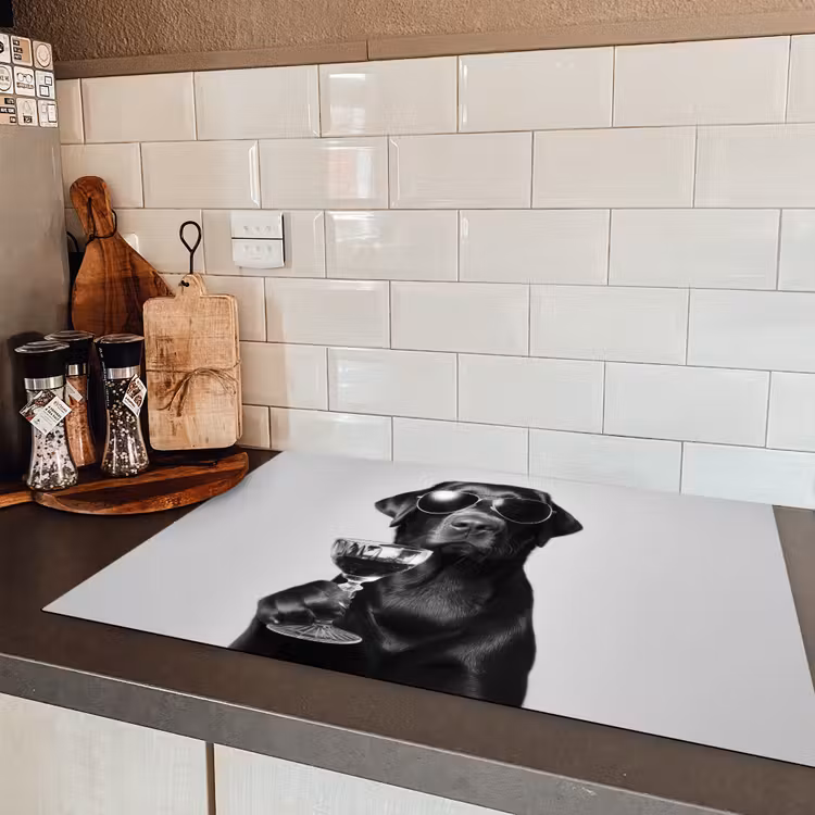 Hond - Zwart - Wijnglas - Zonnebril Inductie beschermer vinyl 3mm klein -sfeer3