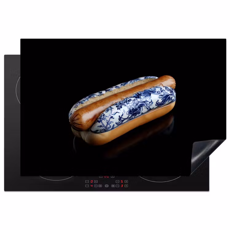 Hotdog - Porselein - Delfts blauw - Eten Inductie beschermer vinyl 3mm klein -3d