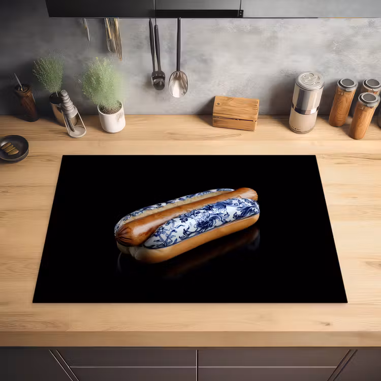 Hotdog - Porselein - Delfts blauw - Eten Inductie beschermer vinyl 3mm klein -sfeer5