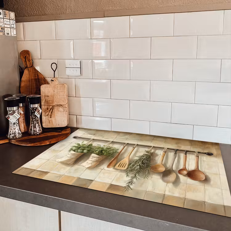 Hout - Keukengerei - Stilleven - Tegels Inductie beschermer vinyl 3mm klein -sfeer3
