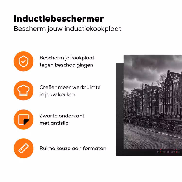 Huis - Gracht - Amsterdam - Architectuur - Zwart-wit Inductie beschermer vinyl 3mm klein -zzzzzzz-td-ups