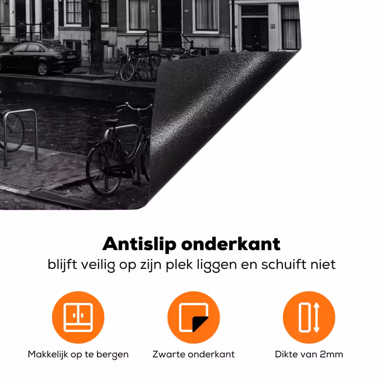 Huis - Gracht - Amsterdam - Architectuur - Zwart-wit Inductie beschermer vinyl 3mm klein -zzzzzzz-td-onderkant