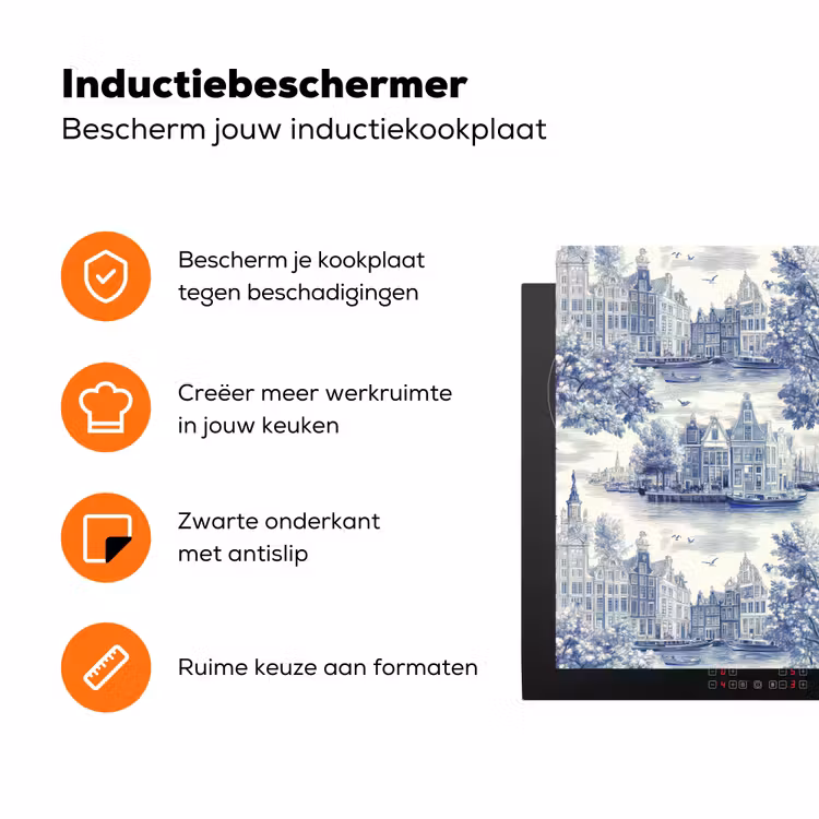 Huizen - Bomen - Water - Vogels - Blauw Inductie beschermer vinyl 3mm klein 276 -zzzzzzz-td-ups