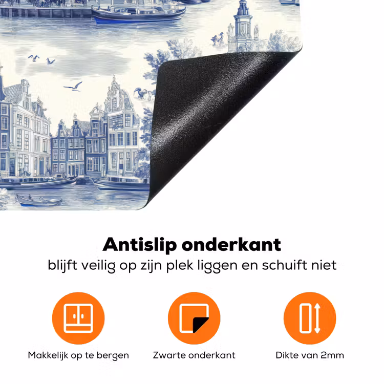 Huizen - Bomen - Water - Vogels - Blauw Inductie beschermer vinyl 3mm klein 276 -zzzzzzz-td-onderkant