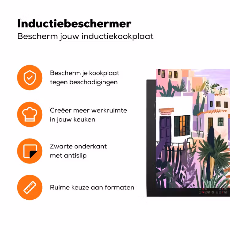 Huizen - Minimalistisch - Palmbomen - Kust Inductie beschermer vinyl 3mm klein -zzzzzzz-td-ups