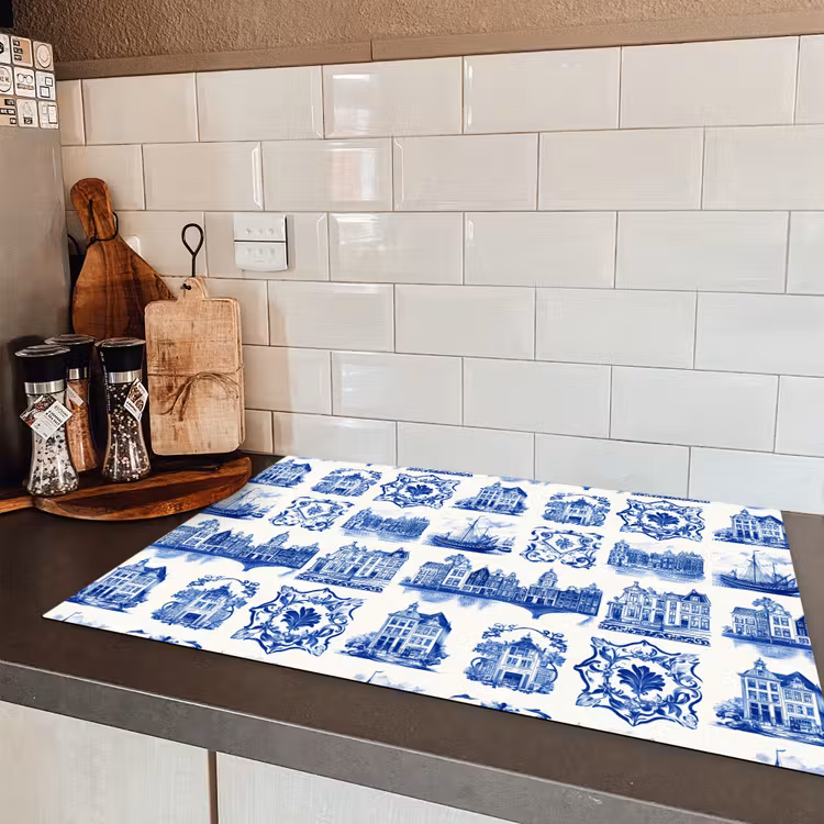 Huizen - Schepen - Blauw Inductie beschermer vinyl 3mm klein 276 -sfeer3