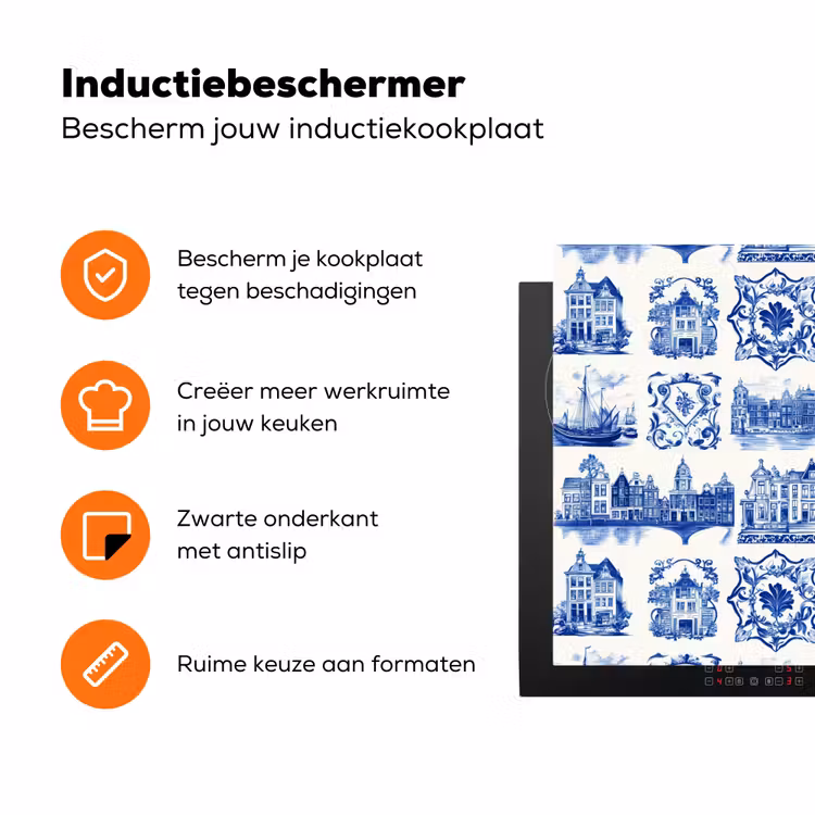 Huizen - Schepen - Blauw Inductie beschermer vinyl 3mm klein 276 -zzzzzzz-td-ups