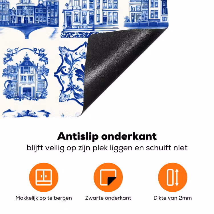 Huizen - Schepen - Blauw Inductie beschermer vinyl 3mm klein 276 -zzzzzzz-td-onderkant