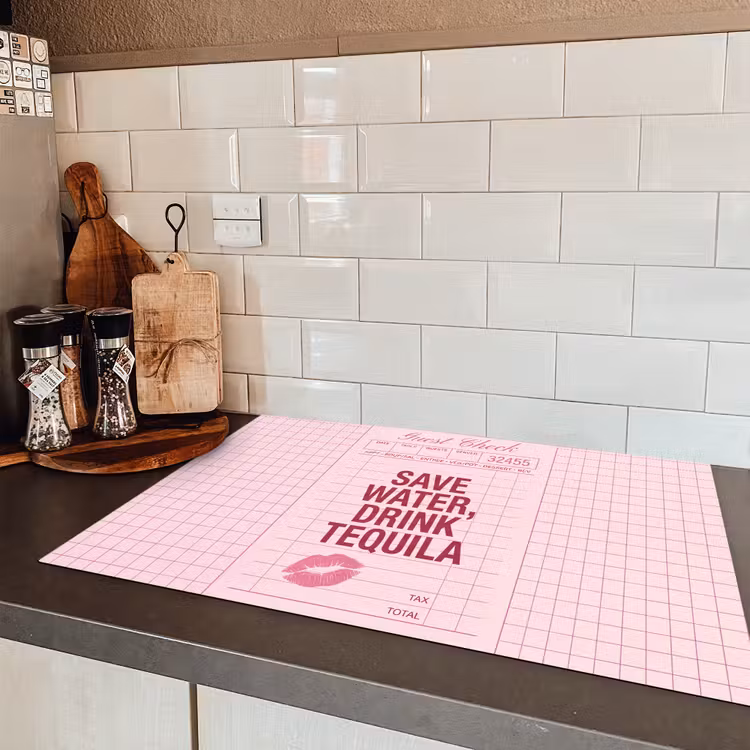 Humor - Drank - Tekst - Roze Inductie beschermer vinyl 3mm klein -sfeer3