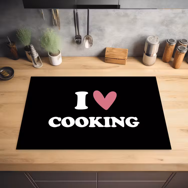 I love cooking - Koken - Hartje - Kookliefhebber - Kok - Spreuken Inductie beschermer vinyl 3mm klein -sfeer5
