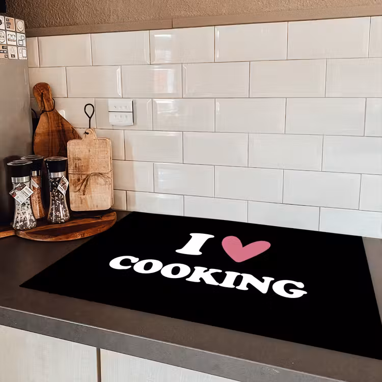 I love cooking - Koken - Hartje - Kookliefhebber - Kok - Spreuken Inductie beschermer vinyl 3mm klein -sfeer3