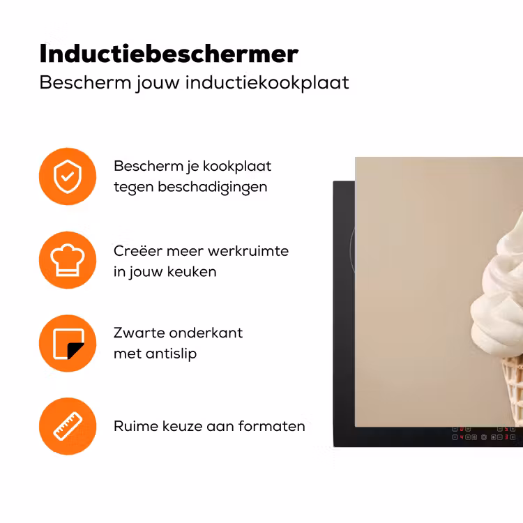 IJs - Softijs - Romig - Hoorntje - Beige Inductie beschermer vinyl 3mm klein -zzzzzzz-td-ups