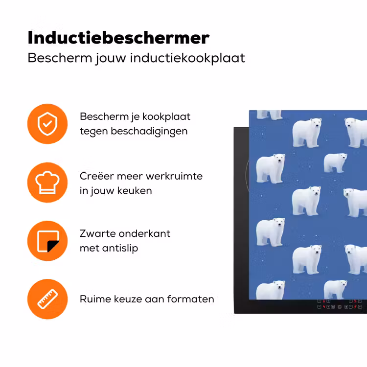 IJsbeer - Patroon - Blauw Inductie beschermer vinyl 3mm klein 276 -zzzzzzz-td-ups