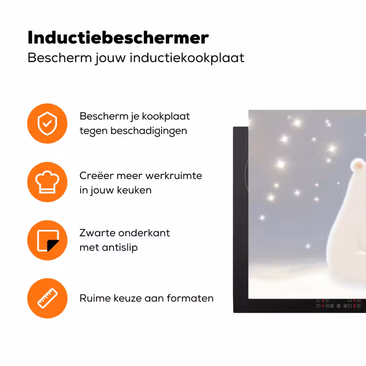 Ijsbeer - Sneeuw - Sterren - Blauw Inductie beschermer vinyl 3mm klein -zzzzzzz-td-ups