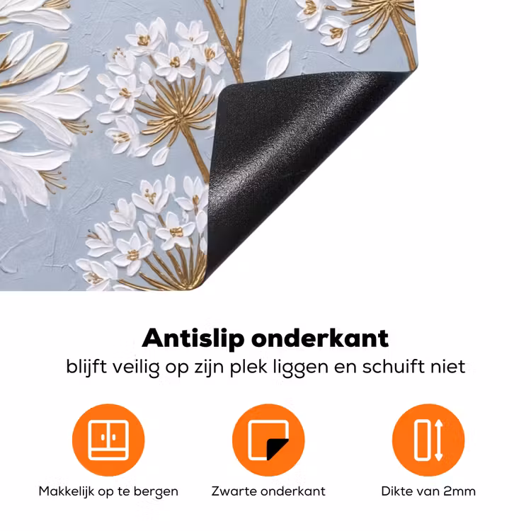 Illustratie - Bloemen - Blauw Inductie beschermer vinyl 3mm klein -zzzzzzz-td-onderkant