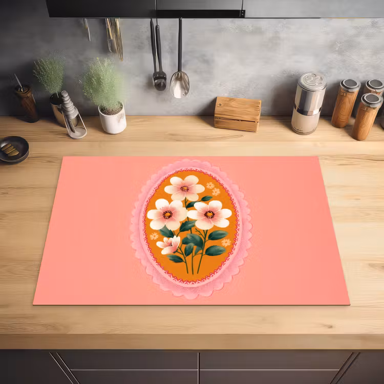 Illustratie - Bloemen - Rand - Roze Inductie beschermer vinyl 3mm klein -sfeer5
