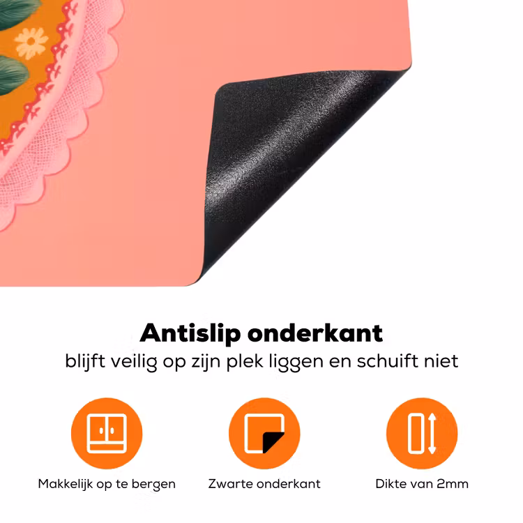 Illustratie - Bloemen - Rand - Roze Inductie beschermer vinyl 3mm klein -zzzzzzz-td-onderkant