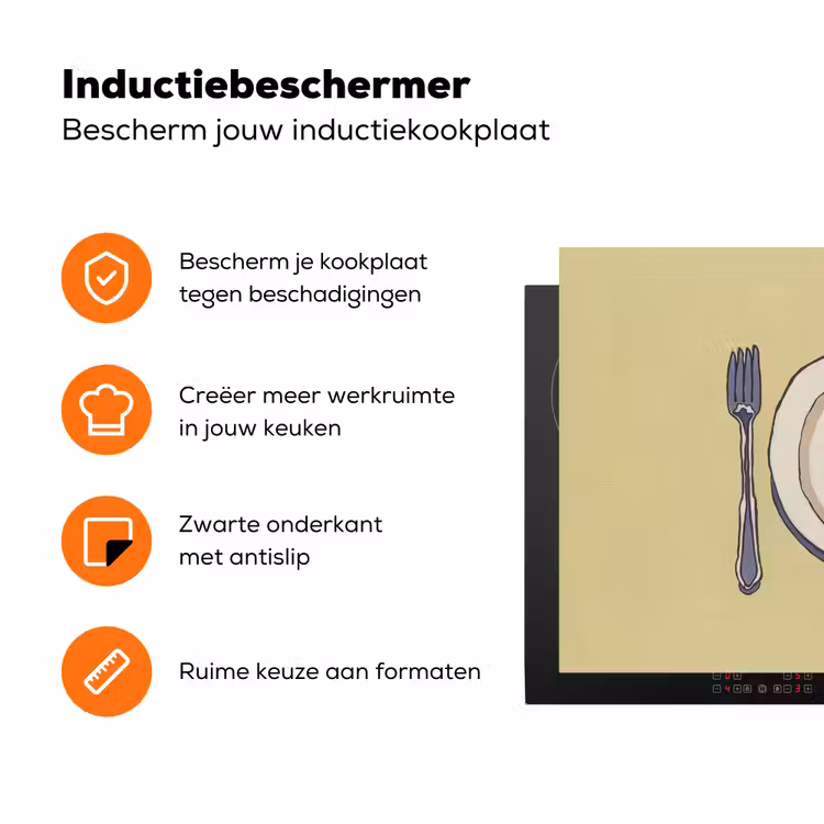 Illustratie - Bord - Bestek - Beige Inductie beschermer vinyl 3mm klein -zzzzzzz-td-ups
