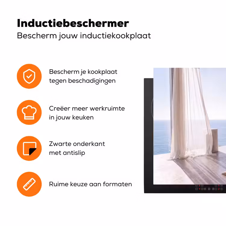 Interieur - Zeezicht - Modern - Rust - Beige Inductie beschermer vinyl 3mm klein -zzzzzzz-td-ups