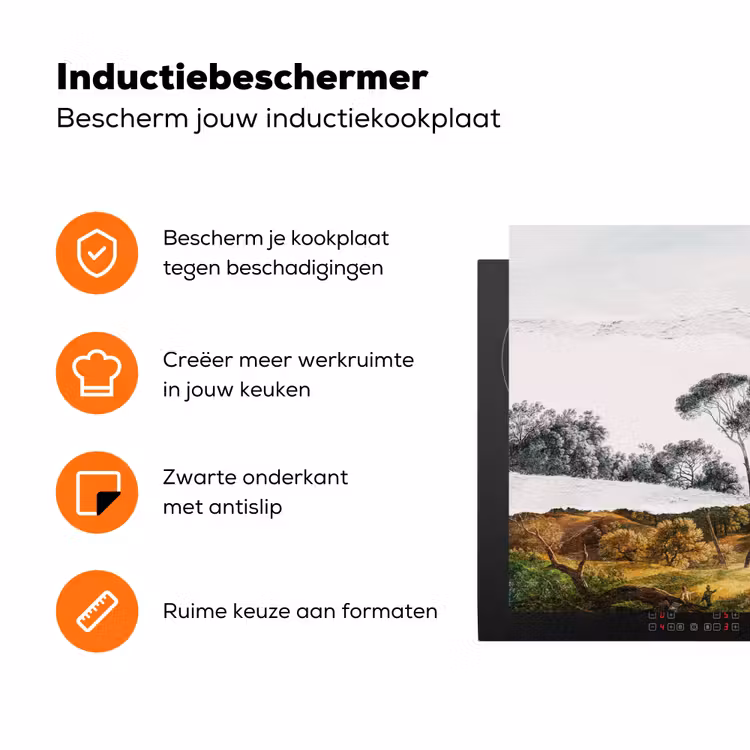 Italiaans landschap parasoldennen - Kunst - Hendrik Voogd - Schilderij - Zwart wit - Oude meesters Inductie beschermer vinyl 3mm klein -zzzzzzz-td-ups