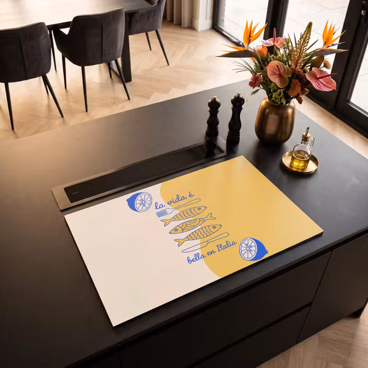 Italië - Eten - Citroen - Vis - Grafisch Inductie beschermer vinyl 3mm klein -sfeer5