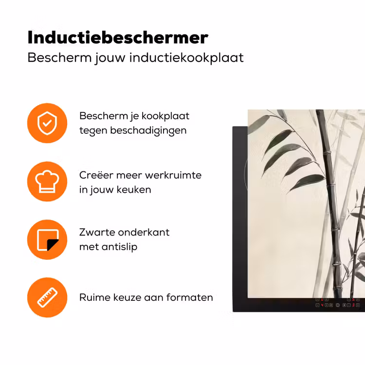 Japandi - Bamboe - Beige Inductie beschermer vinyl 3mm klein -zzzzzzz-td-ups