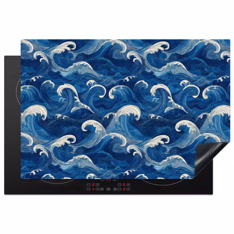 Japans - Oceaan - Golven - Blauw Inductie beschermer vinyl 3mm klein 276 -3d