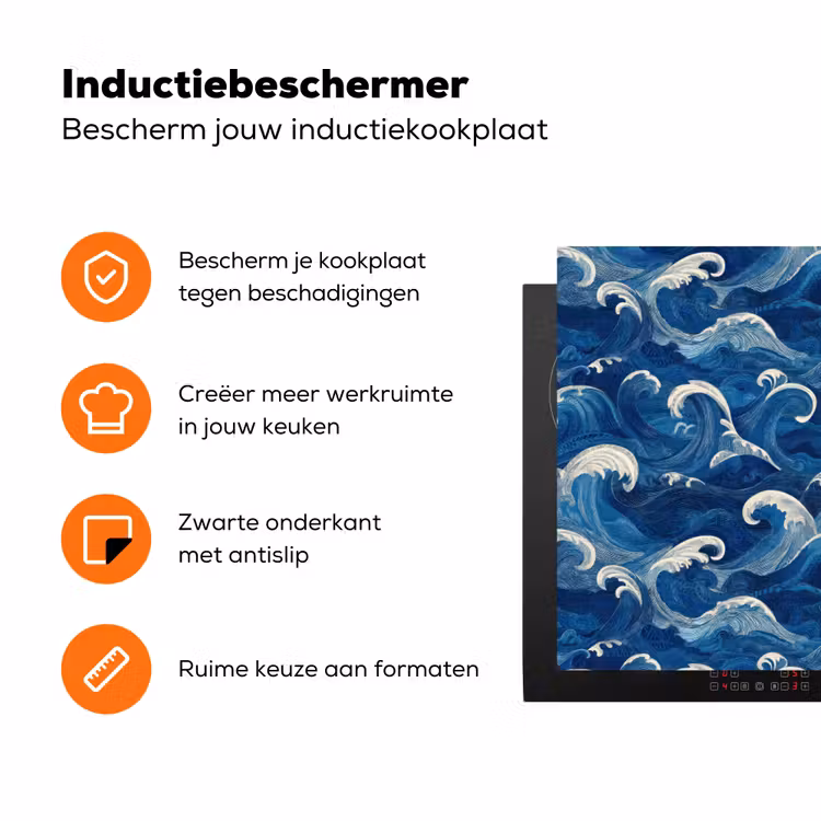 Japans - Oceaan - Golven - Blauw Inductie beschermer vinyl 3mm klein 276 -zzzzzzz-td-ups