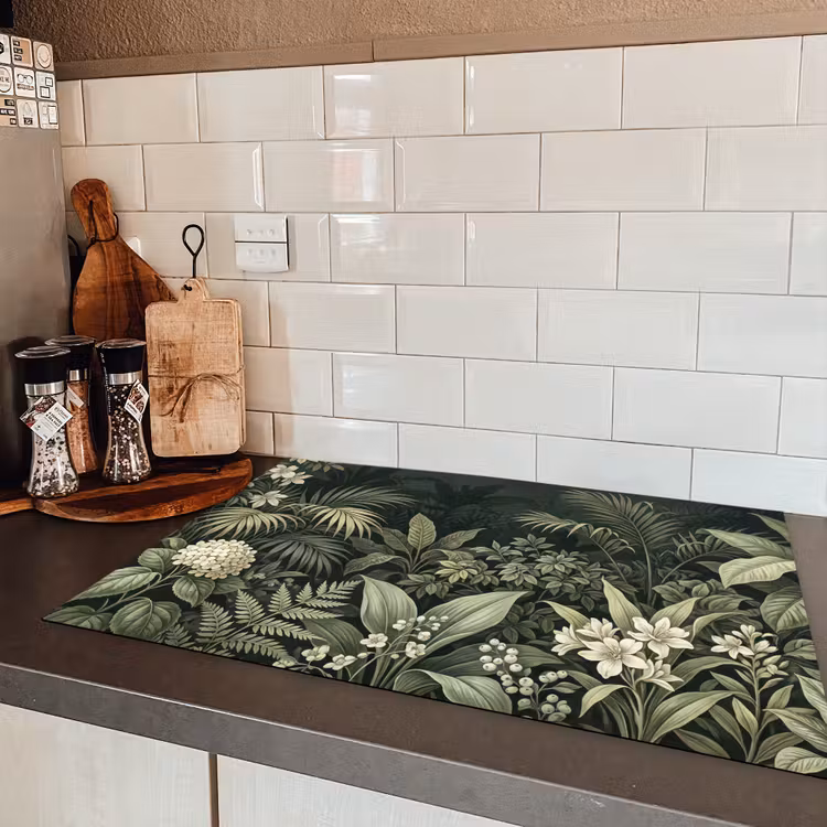 Jungle - Bladeren - Botanisch - Groen Inductie beschermer vinyl 3mm klein -sfeer3