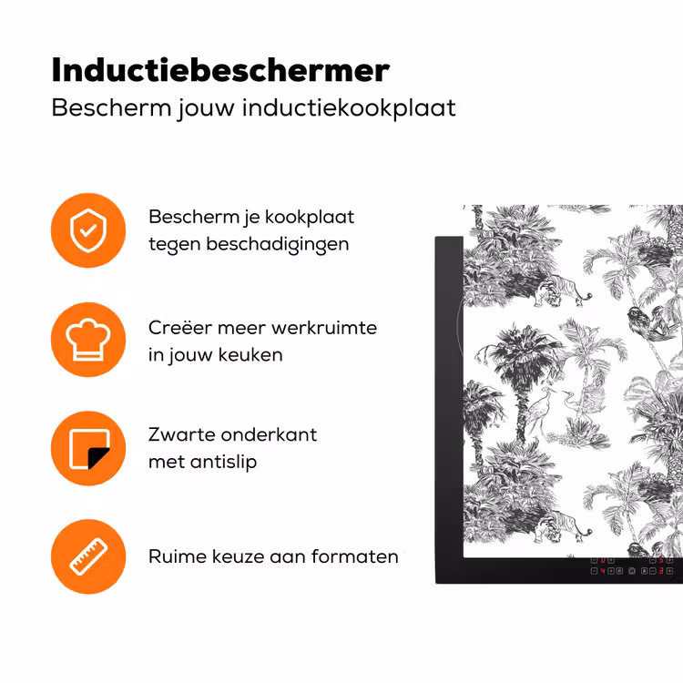 Jungle - Dieren - Grijs Inductie beschermer vinyl 3mm klein 276 -zzzzzzz-td-ups