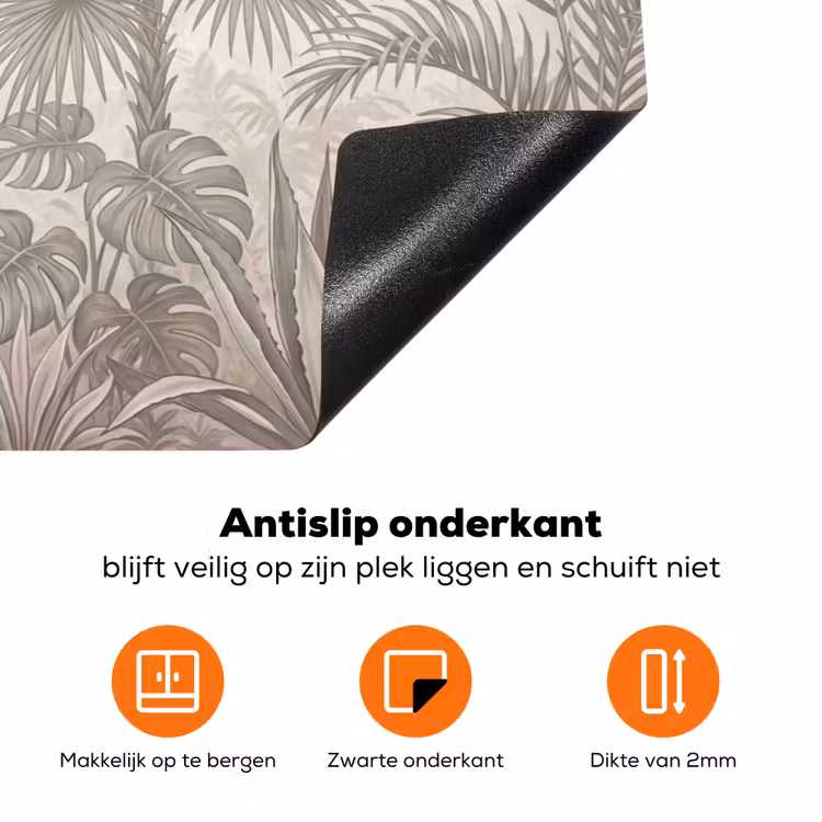 Jungle - Tropisch - Natuur -Vintage - Beige Inductie beschermer vinyl 3mm klein -zzzzzzz-td-onderkant