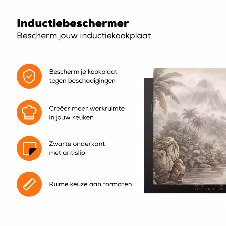 Jungle - Watervallen - Tropisch - Illustratie Inductie beschermer vinyl 3mm klein -zzzzzzz-td-ups