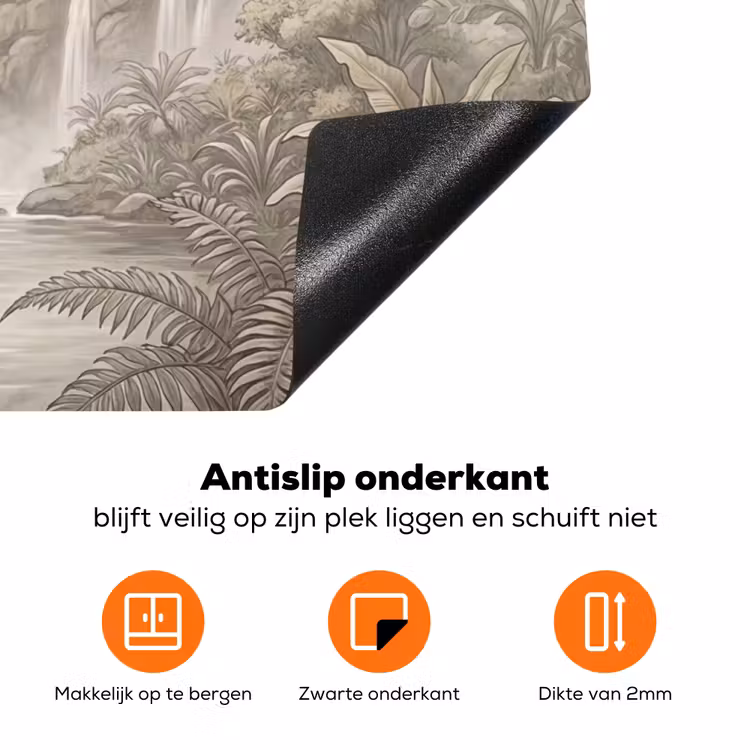 Jungle - Watervallen - Tropisch - Illustratie Inductie beschermer vinyl 3mm klein -zzzzzzz-td-onderkant