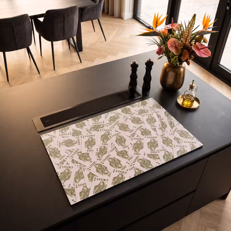 Kaarten - Koningin - Patroon - Groen - Spel Inductie beschermer vinyl 3mm klein -sfeer5