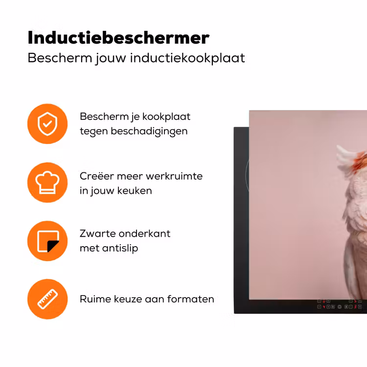 Kaketoe - Portret - Roze Inductie beschermer vinyl 3mm klein -zzzzzzz-td-ups