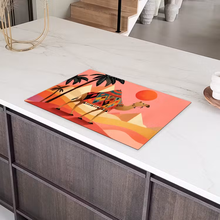 Kameel - Pyramides - Rode zon Inductie beschermer vinyl 3mm klein -sfeer8