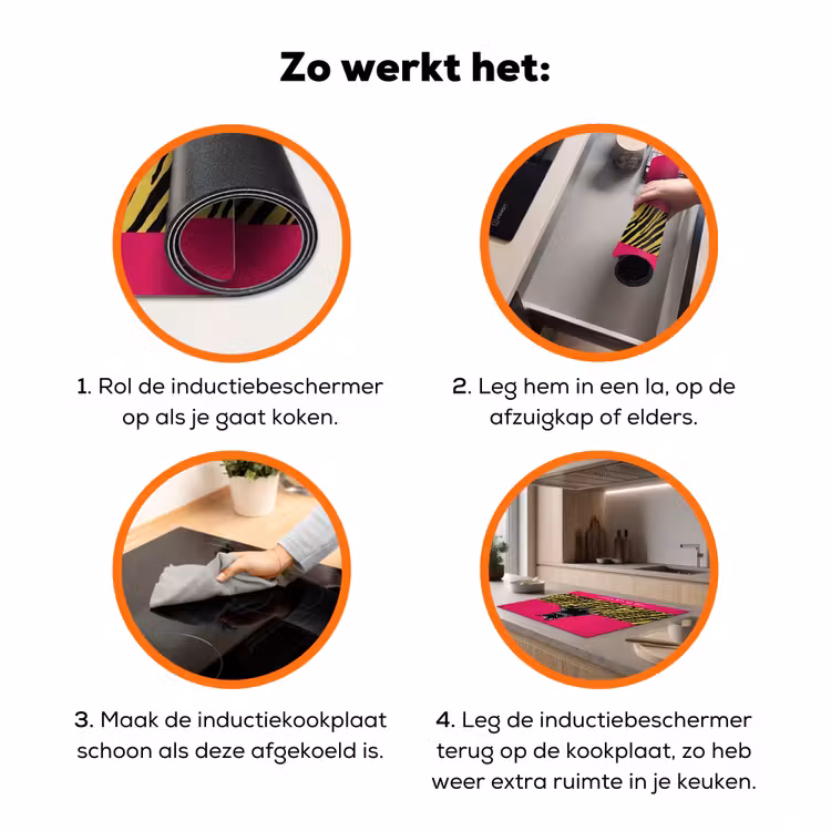 Kat - Baas - Roze - Tijgerprint Inductie beschermer vinyl 3mm klein -zzzzzzz-td-werking