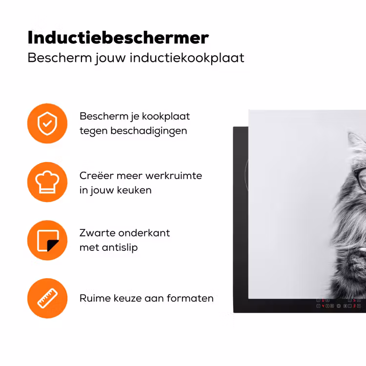 Kat - Bril - Mok - Pluizig Inductie beschermer vinyl 3mm klein -zzzzzzz-td-ups