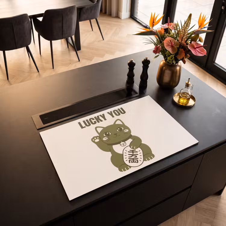 Kat - Geluk - Dieren - Modern - Groen Inductie beschermer vinyl 3mm klein -sfeer5