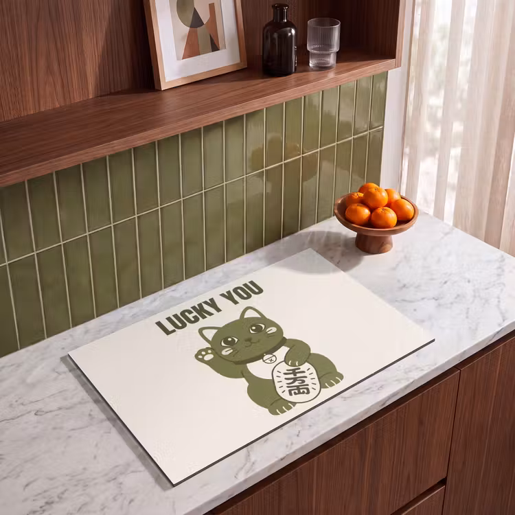 Kat - Geluk - Dieren - Modern - Groen Inductie beschermer vinyl 3mm klein -sfeer8