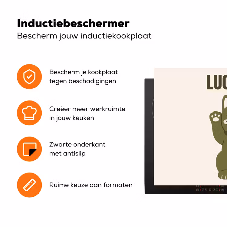 Kat - Geluk - Dieren - Modern - Groen Inductie beschermer vinyl 3mm klein -zzzzzzz-td-ups